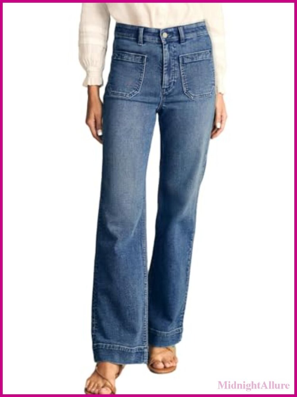 Women's High Waisted Wide Leg Jeans Stretch Denim Button Fly